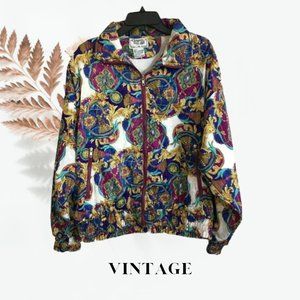 Vintage 80s 90s Clipper Bay Bomber Jacket Sz Large Jewel Print